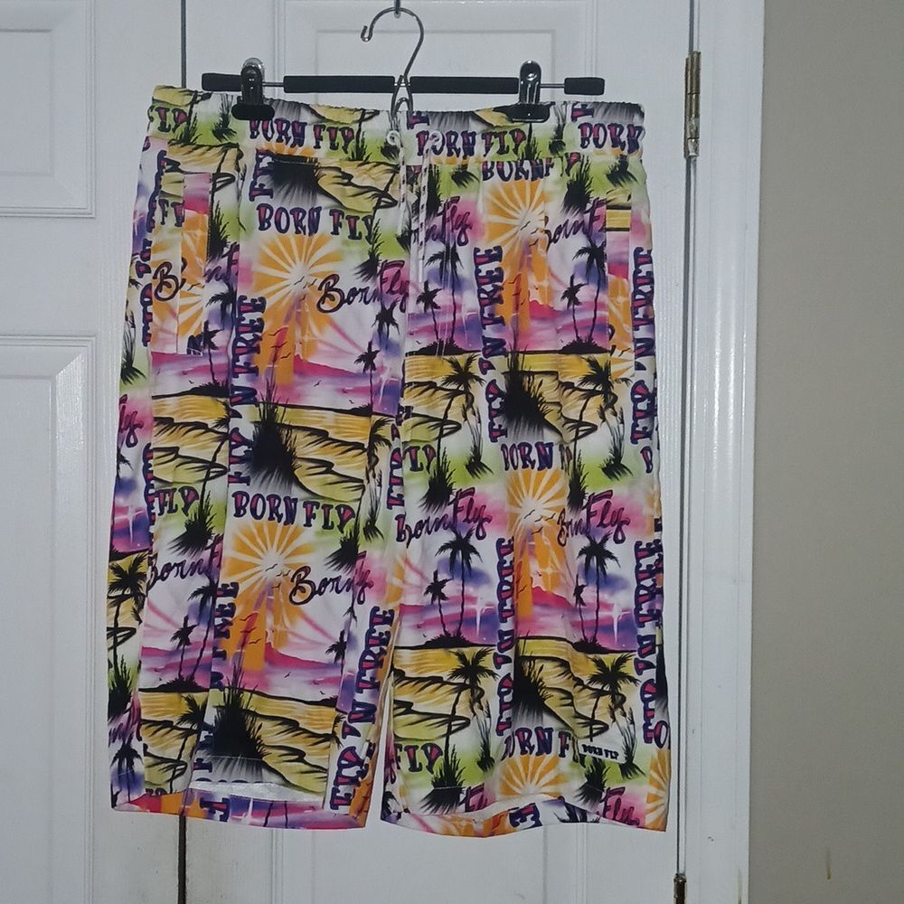 Born Fly  Fly N free print tropical beach swim trunks Sz 2XL NWT